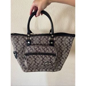 American flyer grey black womens double strap handbag canvas CG print traveler p